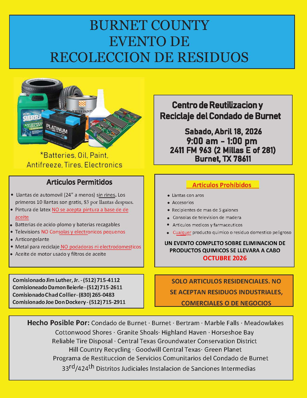 A Spanish pdf flyer for the April 2026  BOPATE Collection Event.